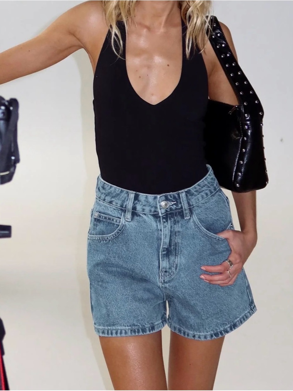 Princess Polly Light Blue High-Rise Denim Shorts